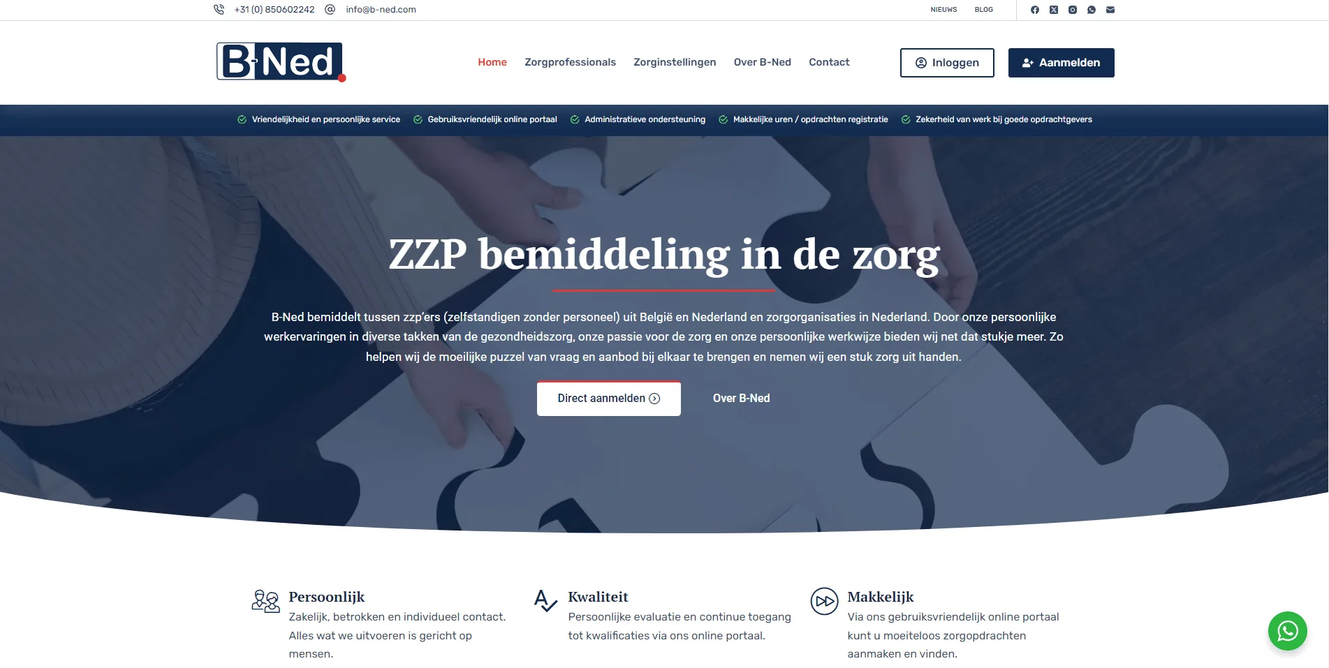 Het zorgbemiddelingsplatform van B-Ned, gebouwd door Vimonto