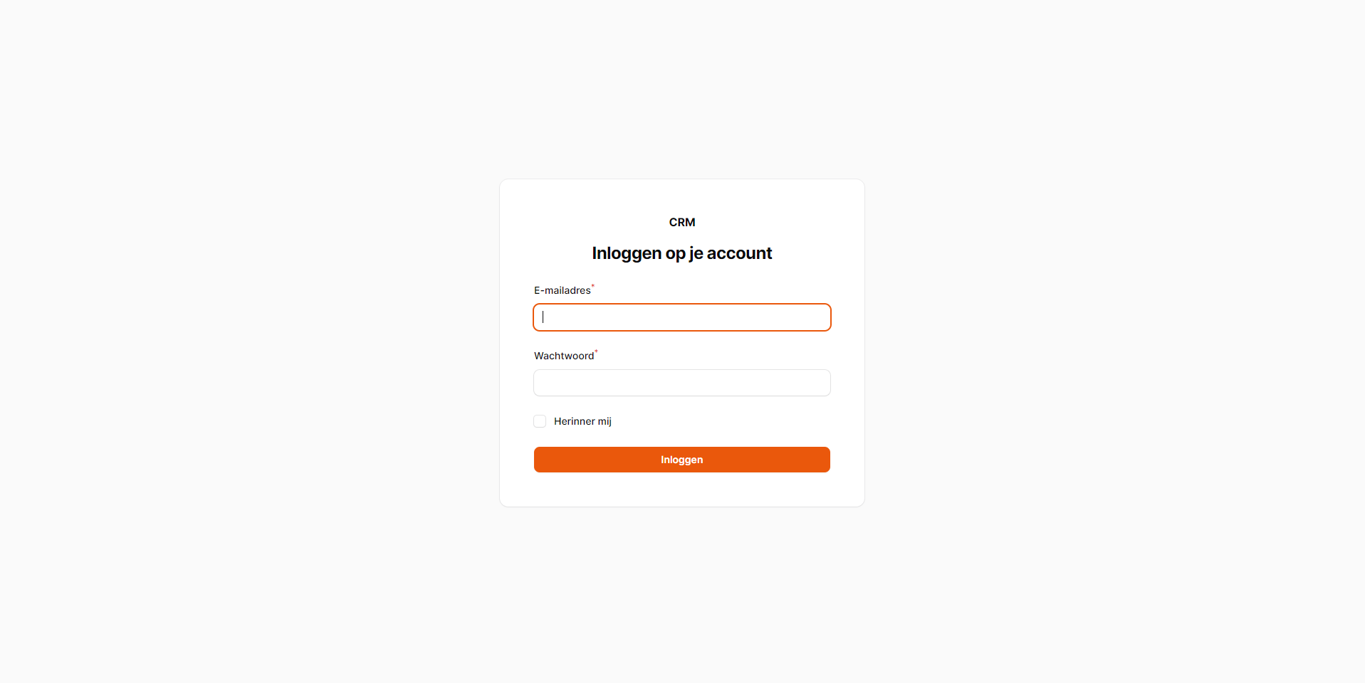 Het inlogscherm van een maatwerk CRM-systeem van Vimonto