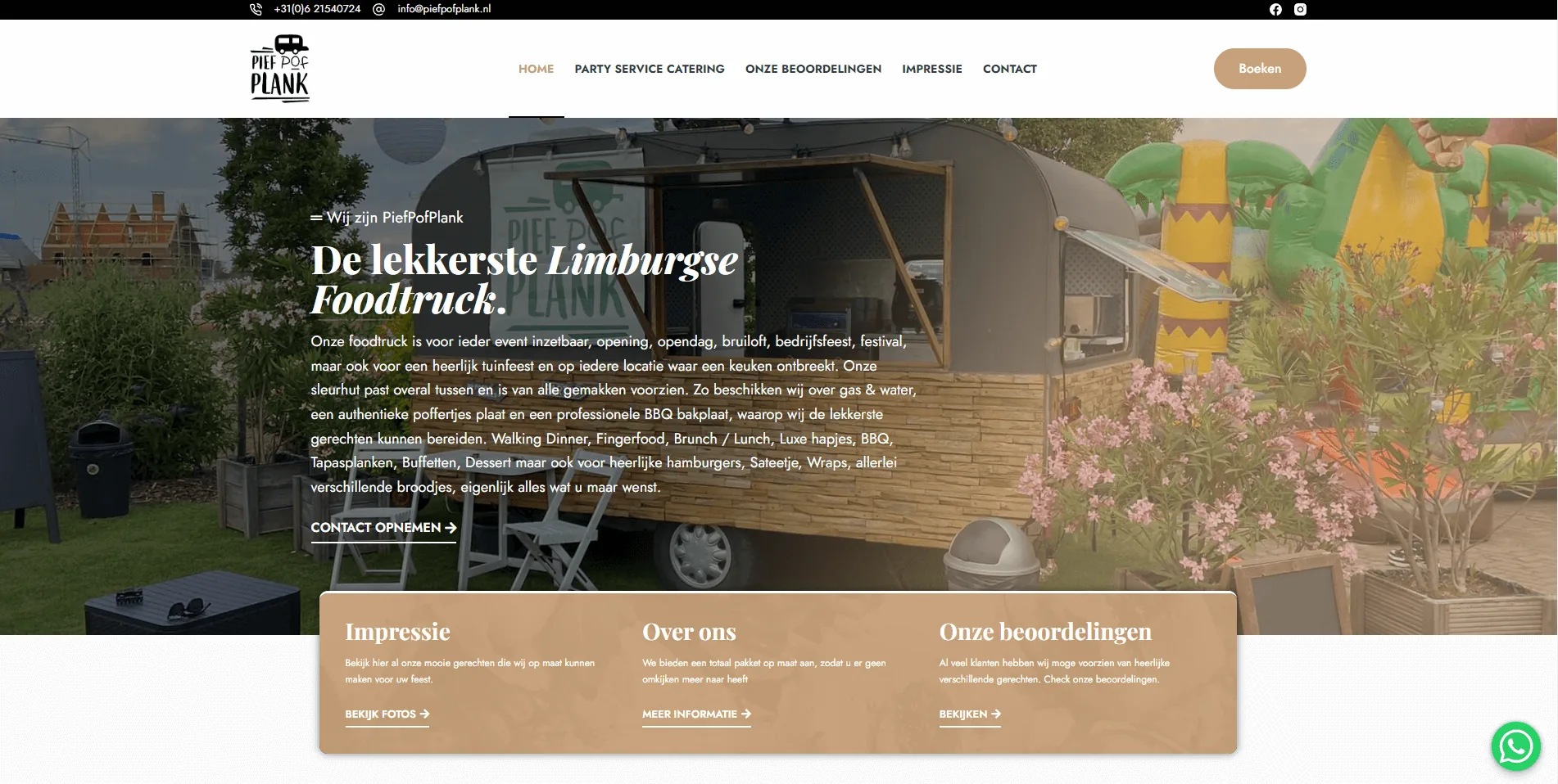 De website van PiefPofPlank, klant van Vimonto