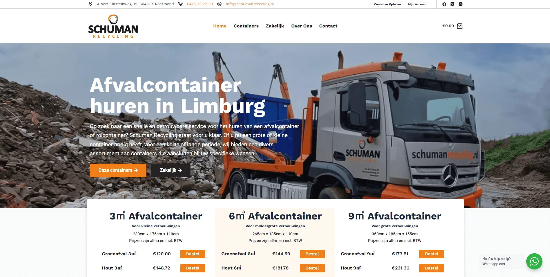 De webshop van Schuman Recycling, in onderhoud bij Vimonto