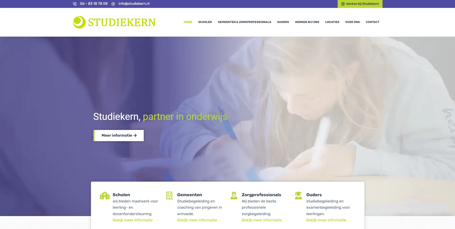 De website van Studiekern, gebouwd door Vimonto