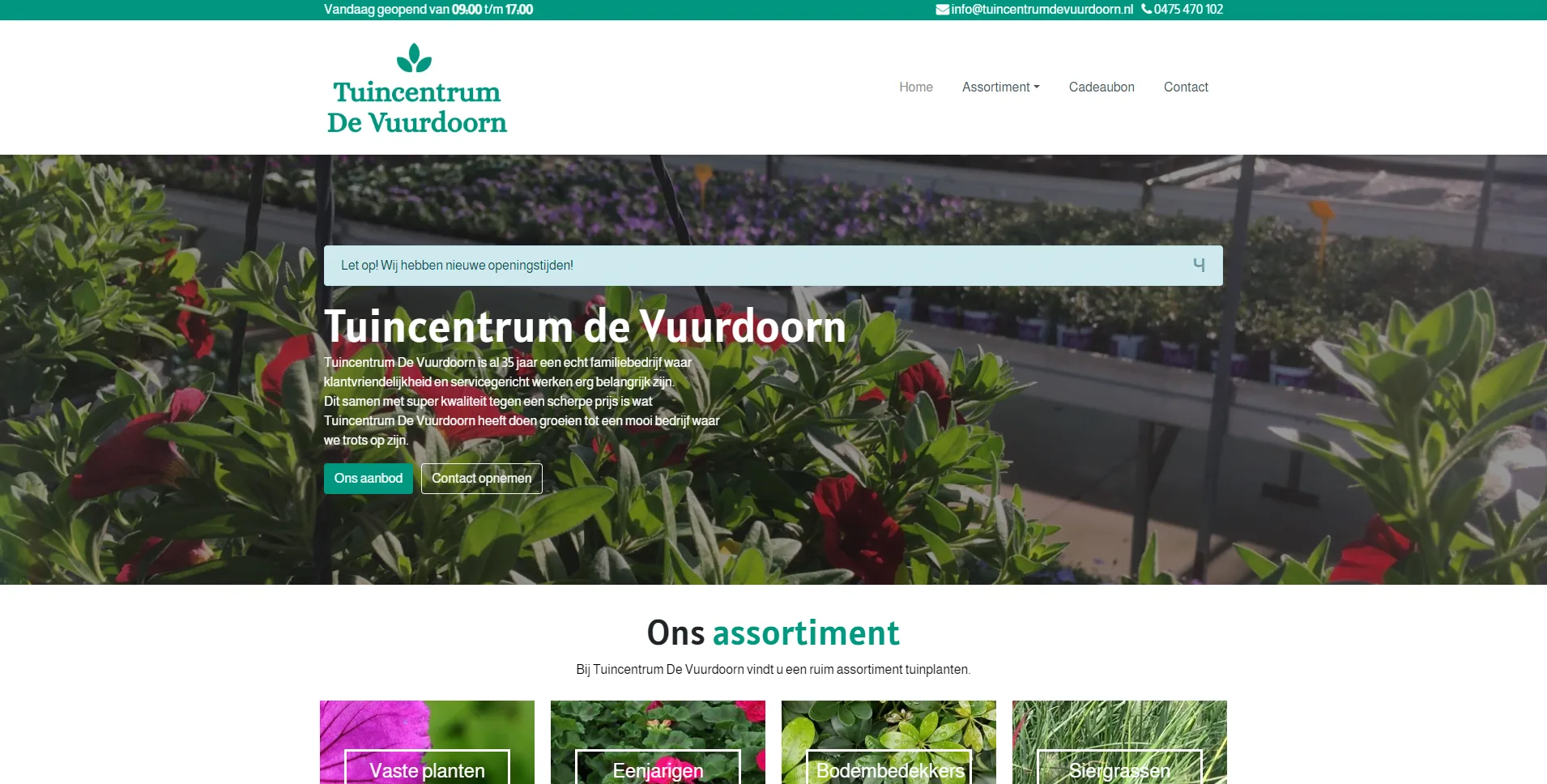 De website van Tuincentrum de Vuurdoorn, gebouwd door Vimonto