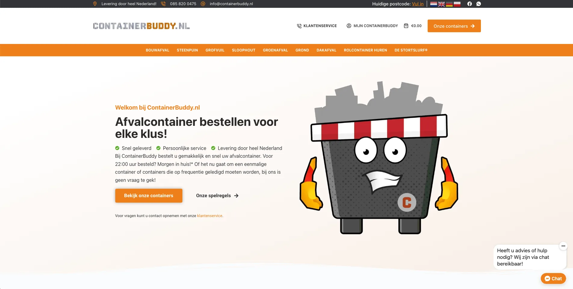 Containerbuddy website door Vimonto