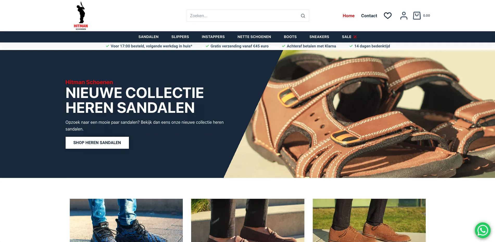 De website van Hitman Schoenen, gebouwd door Vimonto