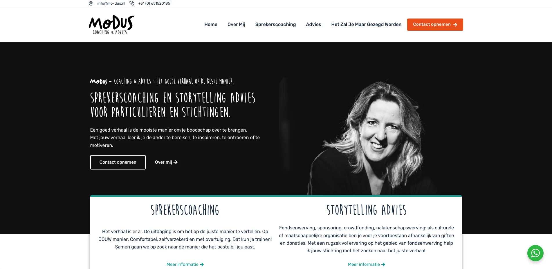 De website van Mo-dus coaching, gebouwd door Vimonto