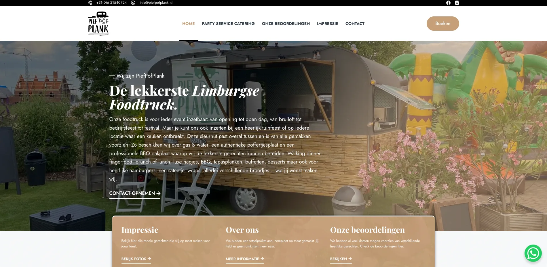 De website van PiefPofPlank, gebouwd door Vimonto