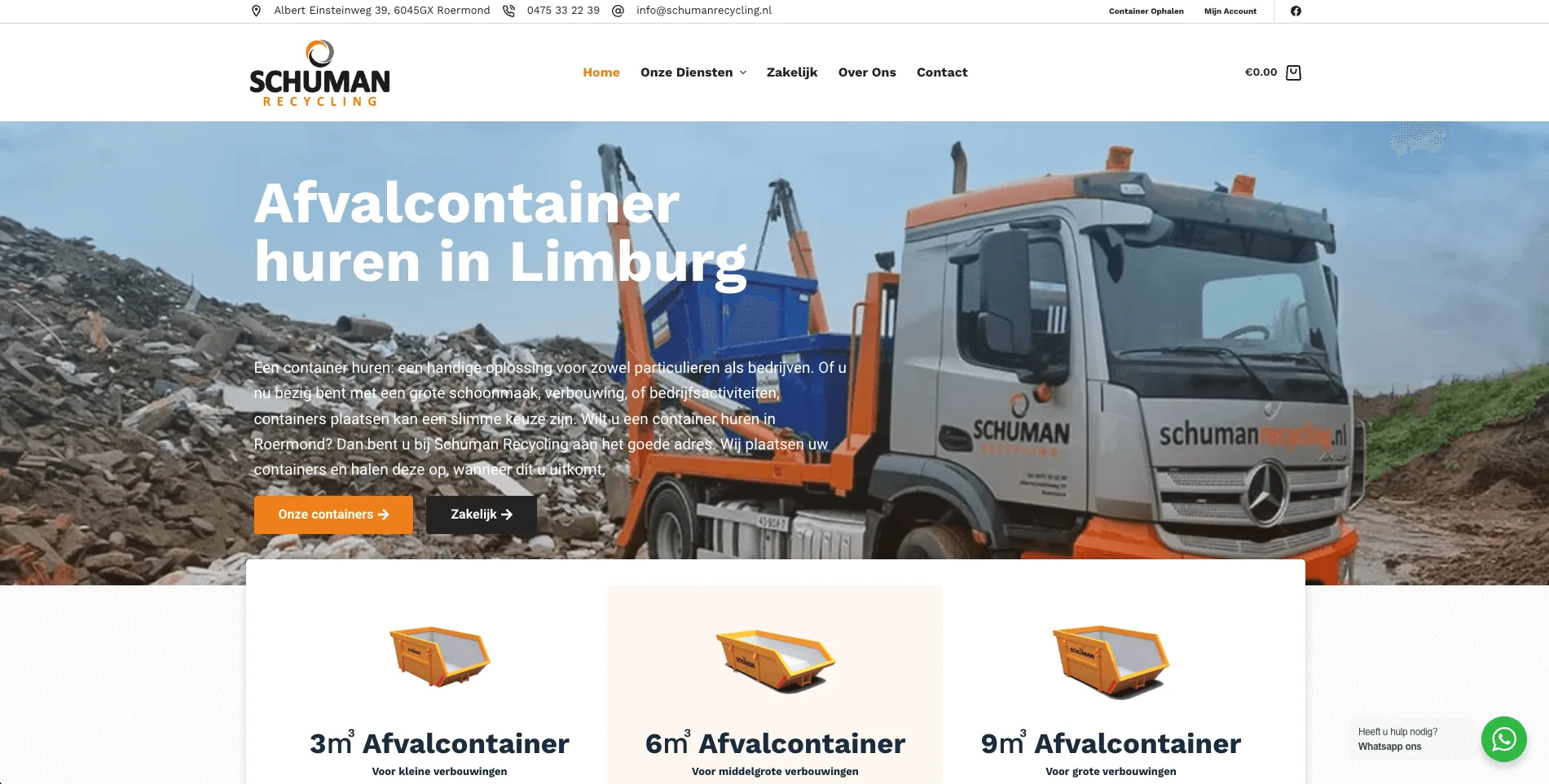 De website van Schuman recycling, gebouwd door Vimonto