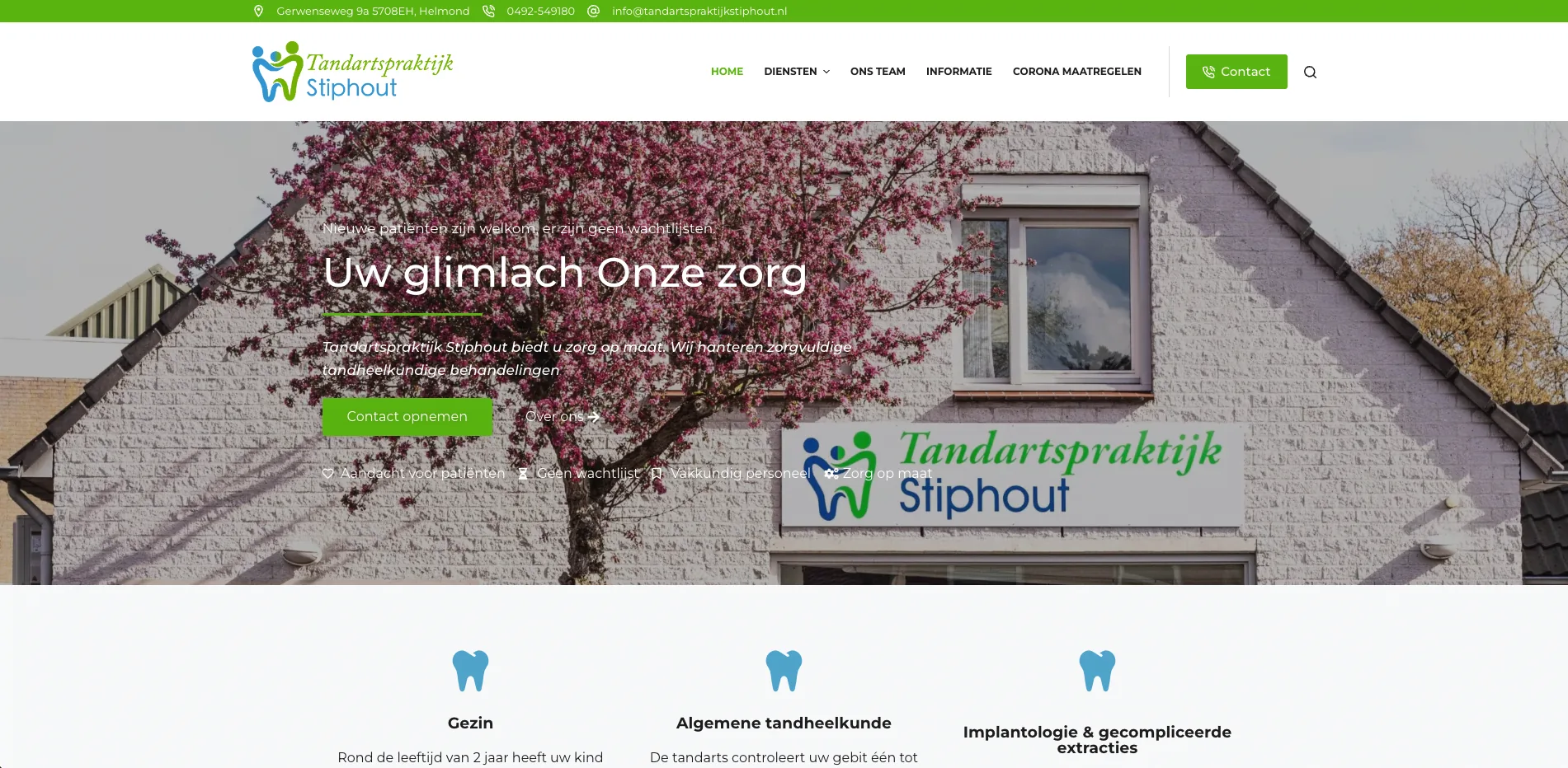 De website van Stiphout Tandarts, gebouwd door Vimonto