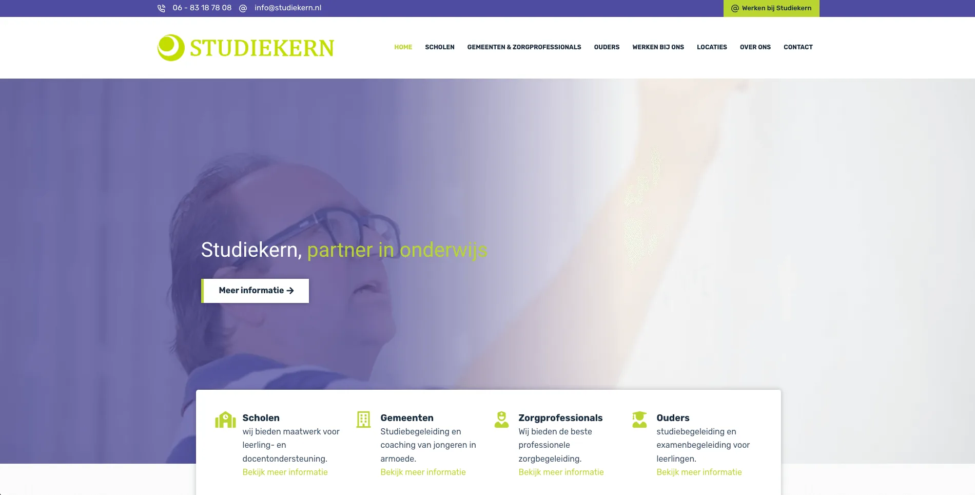 De website van Studiekern, gebouwd door Vimonto