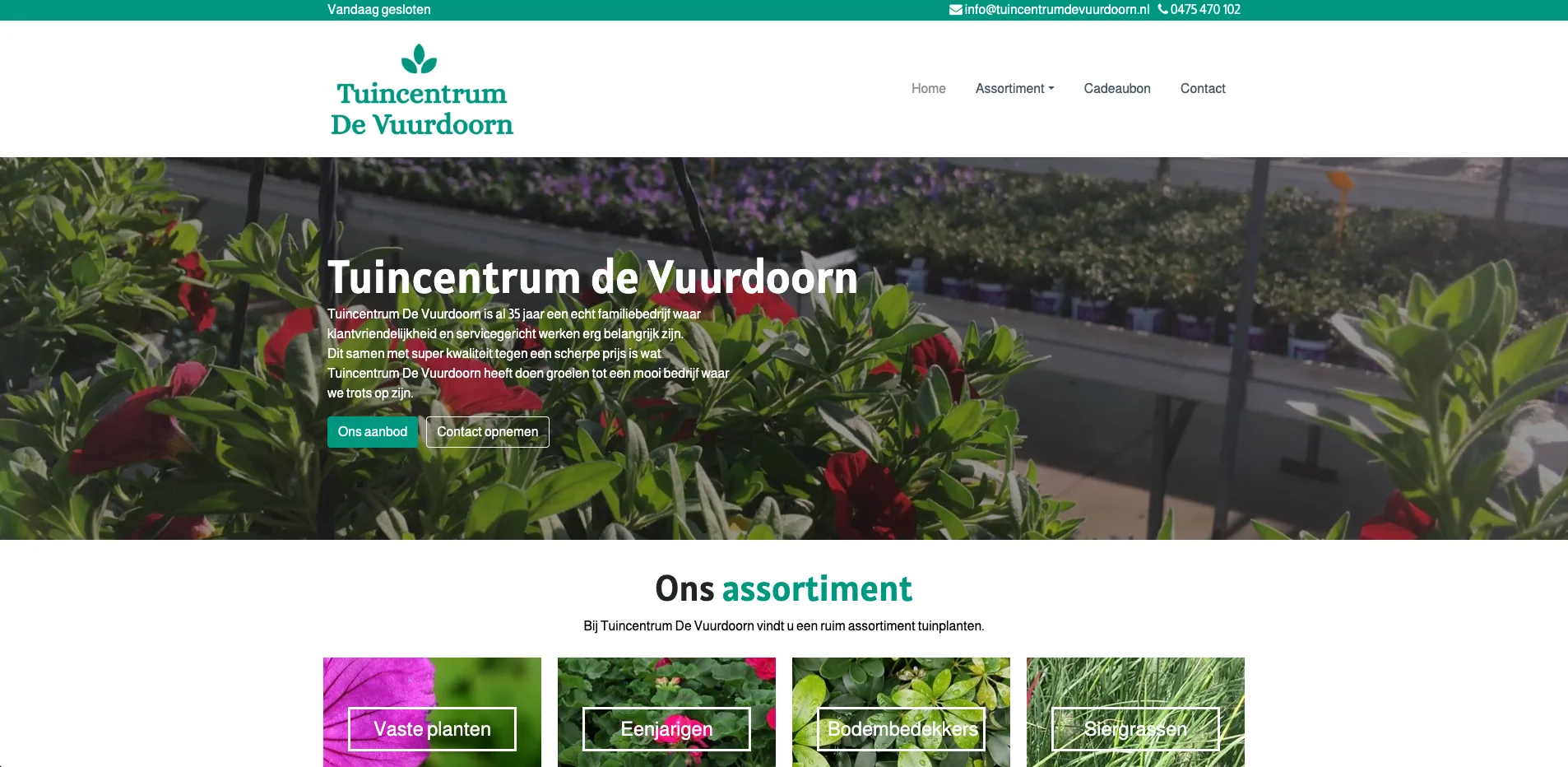 De website van Tuincentrum de Vuurdoorn, gebouwd door Vimonto